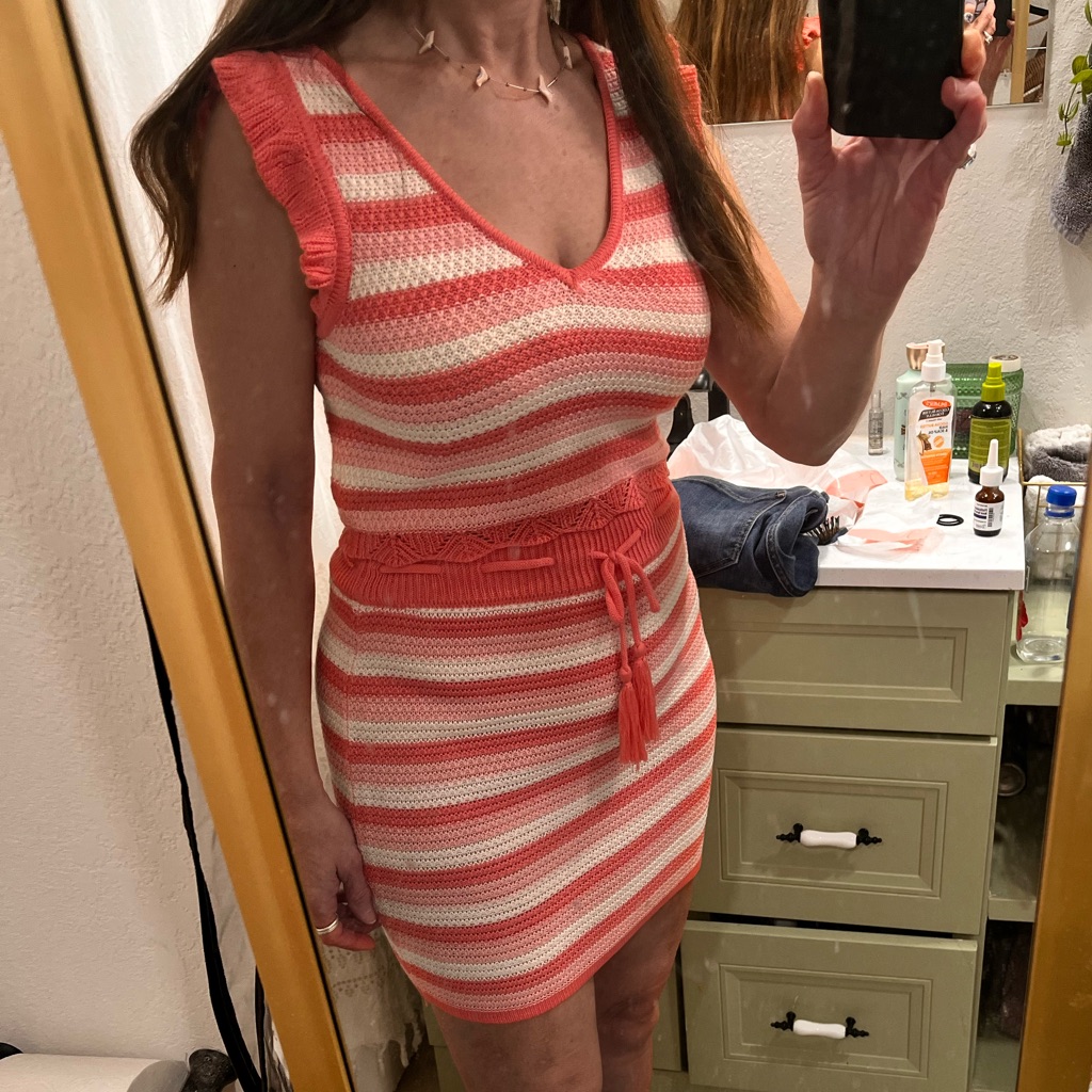 Nwot Coral And Cream Knit Top And Skirt